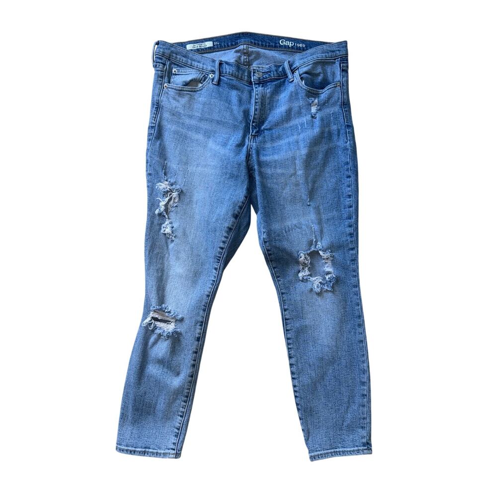 Gap Distressed Authentic True Skinny Blue Jeans Mid Rise Size 33